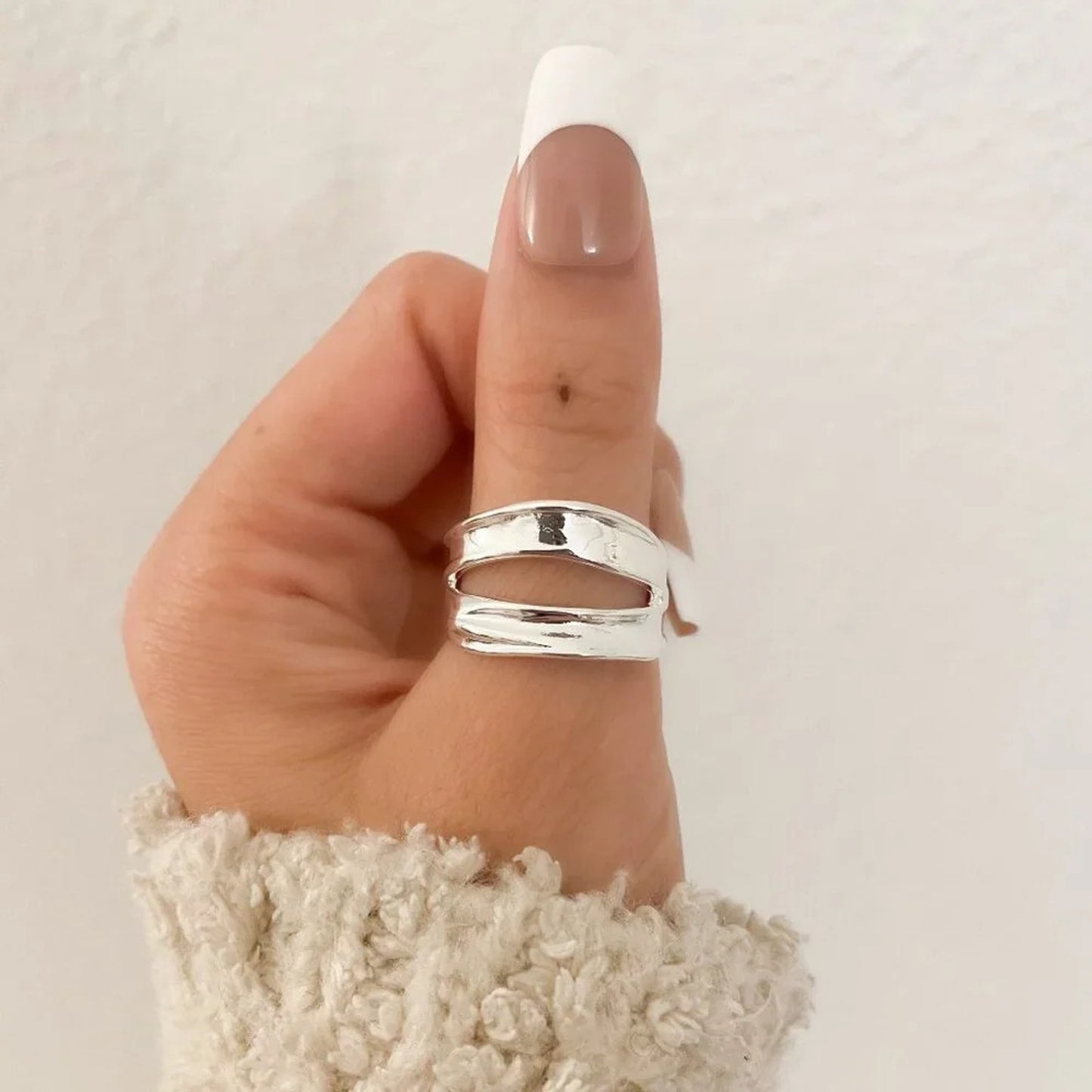 925 Sterling Silver Chunky Ring Layer Ring Large Bold Silver Statement Ring