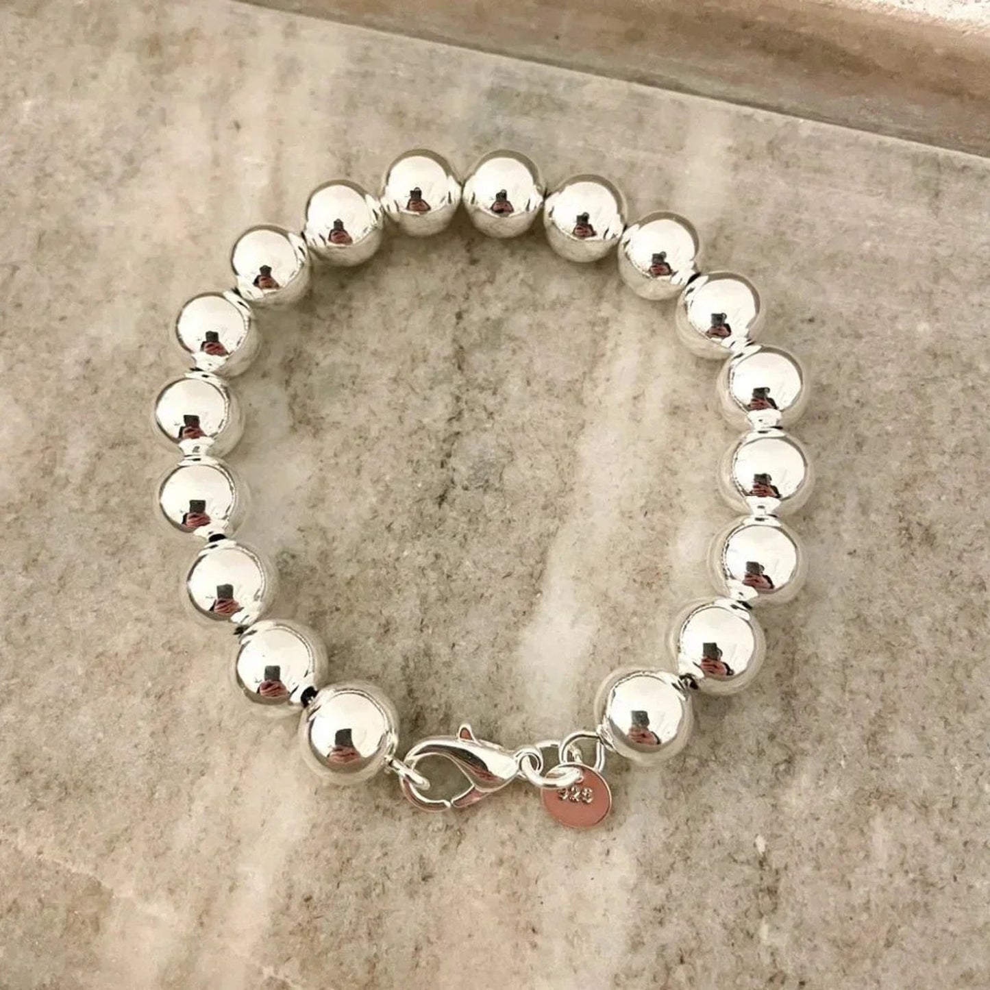 925 Sterling Silver Bead Bracelet 10 MM Ball Bracelet Large Round Bracelet