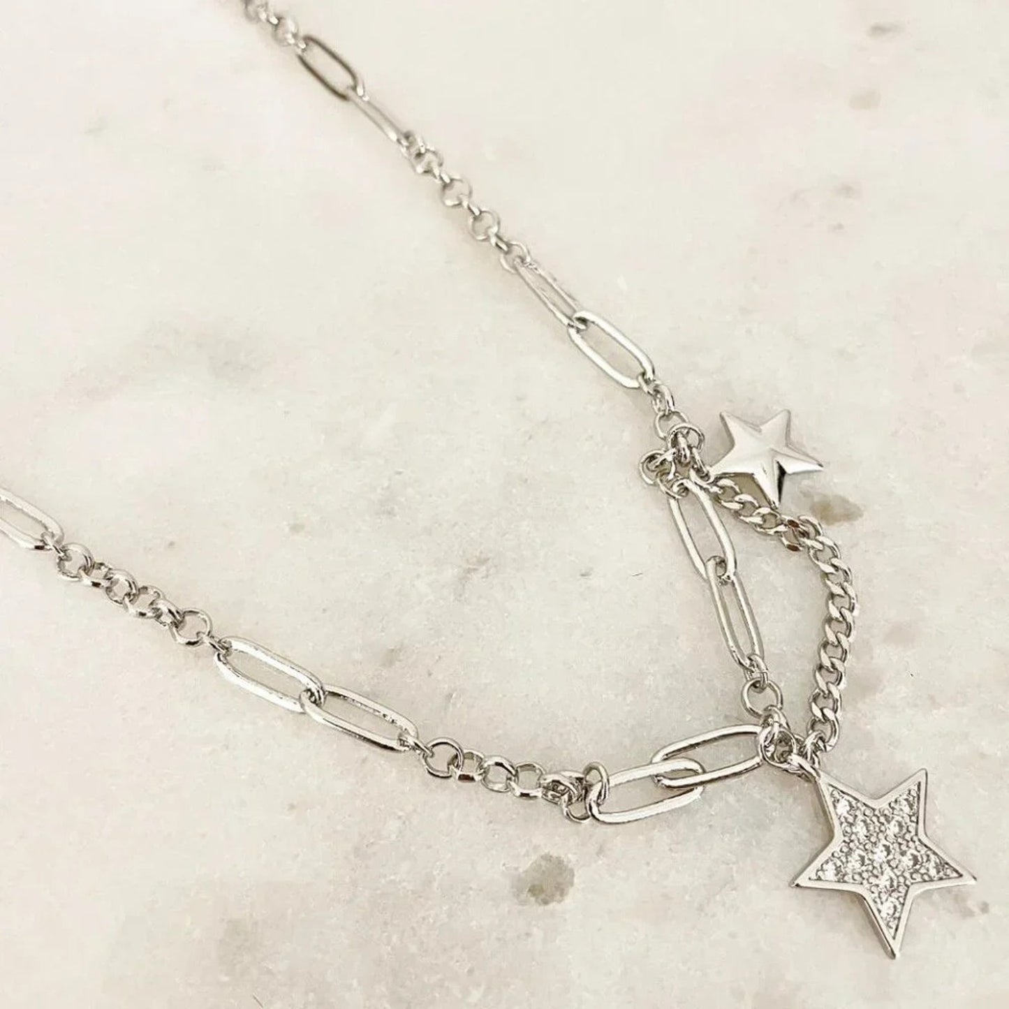 925 Sterling Silver Star Chain Link Necklace Dangle Chain Vintage Necklace