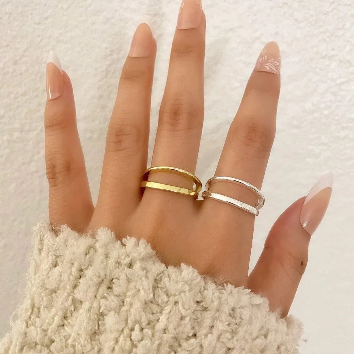 925 Sterling Silver Dainty Minimalist Stackable Ring Two Layer Ring