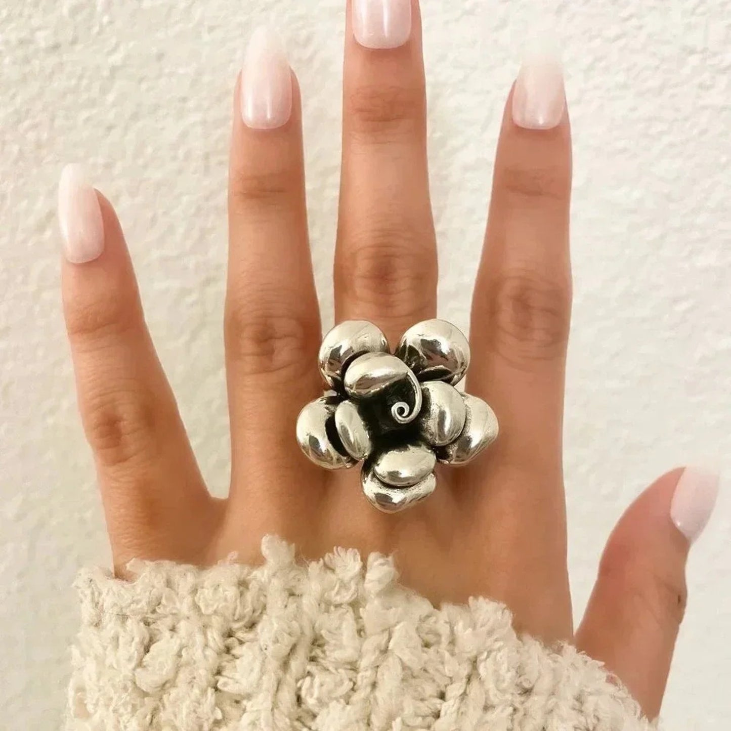 925 Sterling Silver Oversized Chunky Flower Ring Bold Statement Ring Huge Ring