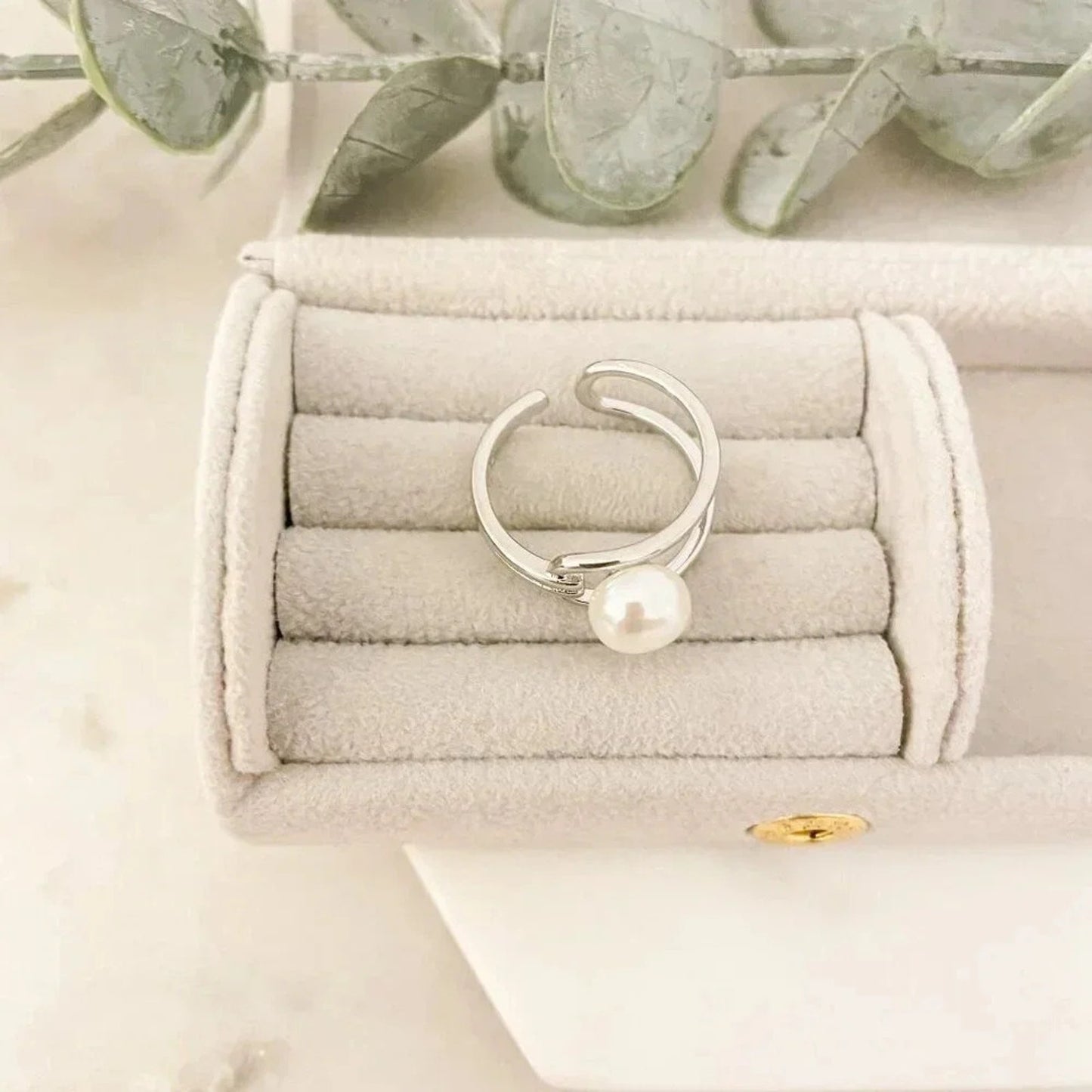 925 Sterling Silver Pearl Ring Minimalist Dainty Ring Pearl Accent Ring