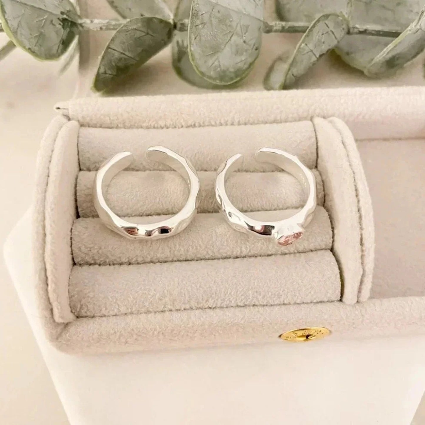 925 Sterling Silver Minimalist Ring Hammered Ring Band Pink Heart Ring