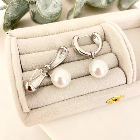 925 Sterling Silver Pearl Hoop Earrings Pearl Dangle Earrings