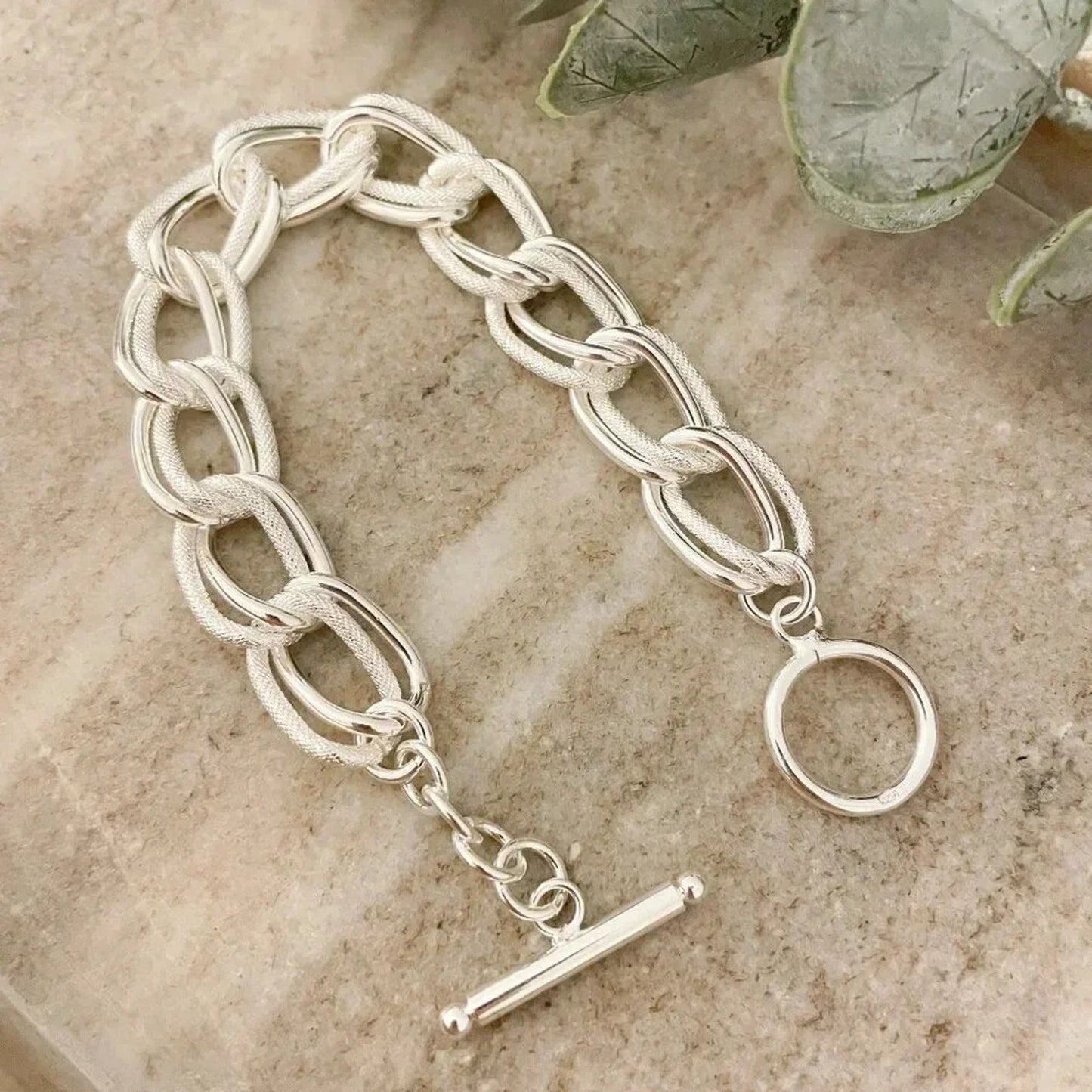 925 Sterling Silver Chunky Chain Link Toggle Bracelet Silver Statement Bracelet