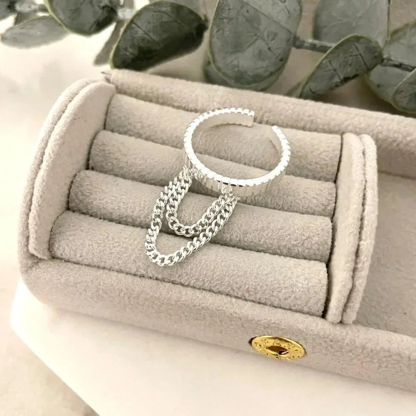 925 Sterling Silver Dangle Chain Drop Ring Minimalist Dainty Ring