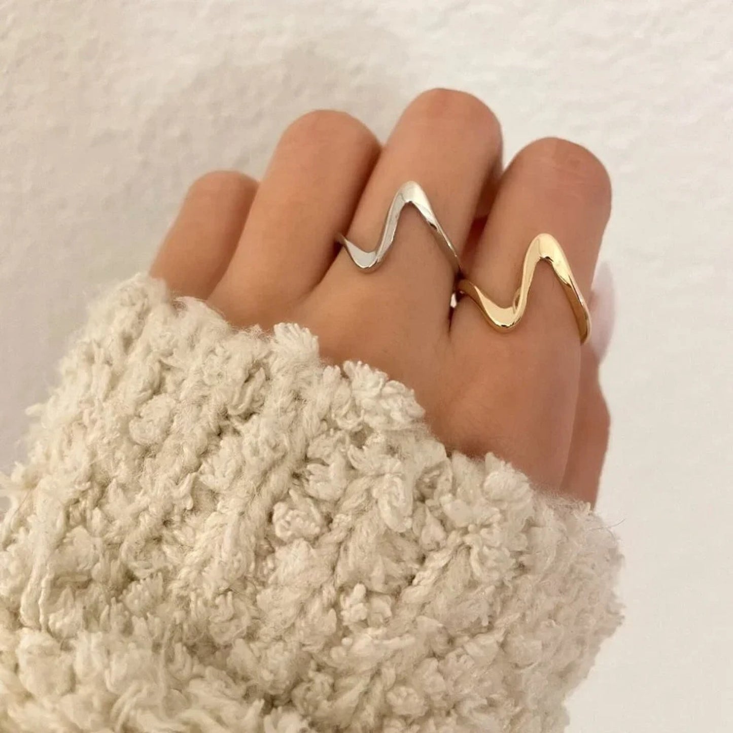 925 Sterling Silver Dainty Minimalist Wave Ring Stackable Thin Wave Ring