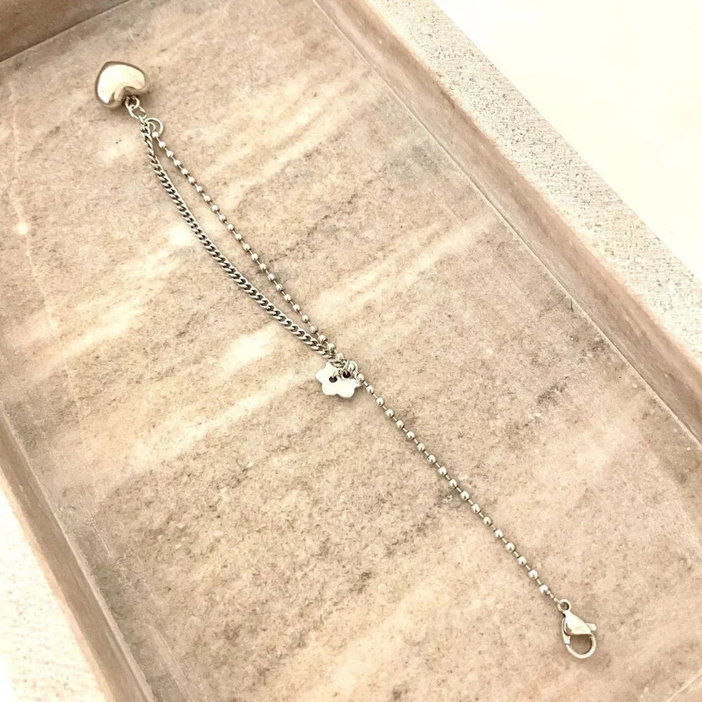 925 Sterling Silver Heart Bracelet Bead Chain Link Bracelet