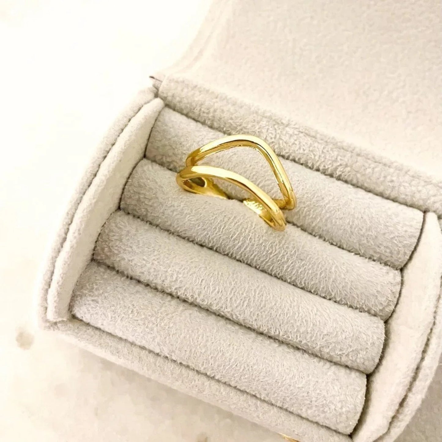 925 Sterling Silver Gold Wave Ring Dainty Gold Ring Minimalist Stackable Ring