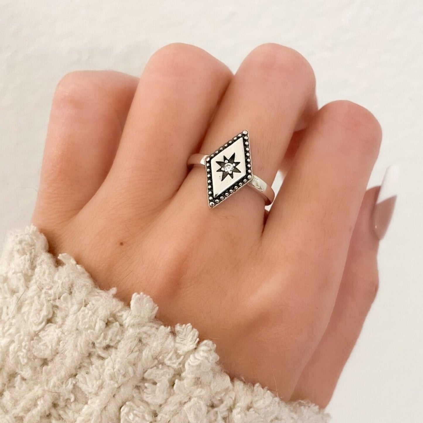 925 Sterling Silver Boho Ring Diamond Celestial Ring Dainty Ring Geometric