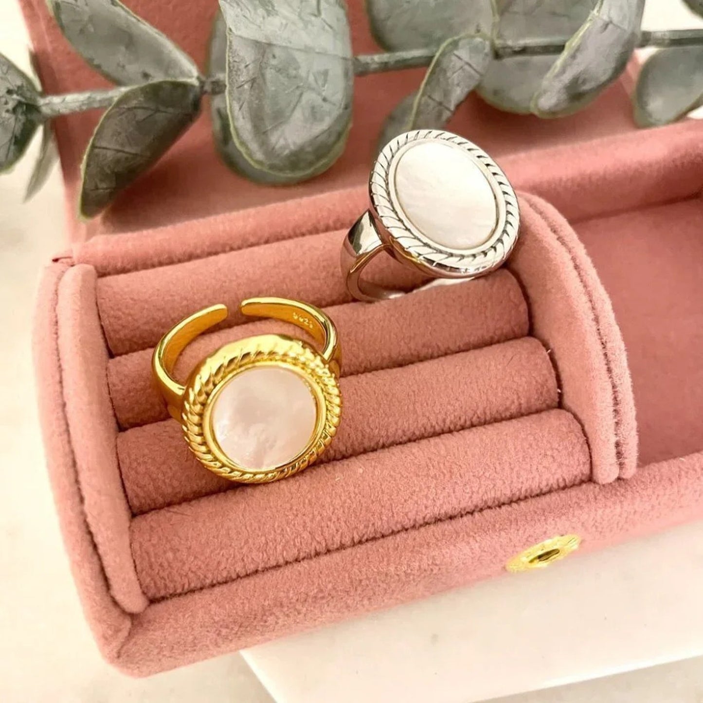 925 Sterling Silver Mother of Pearl Statement Ring Chunky Ring Round Oval Rng
