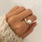 925 Sterling Silver Pearl Ring Bar Ring Minimalist Dainty Ring Pearl Accent Ring