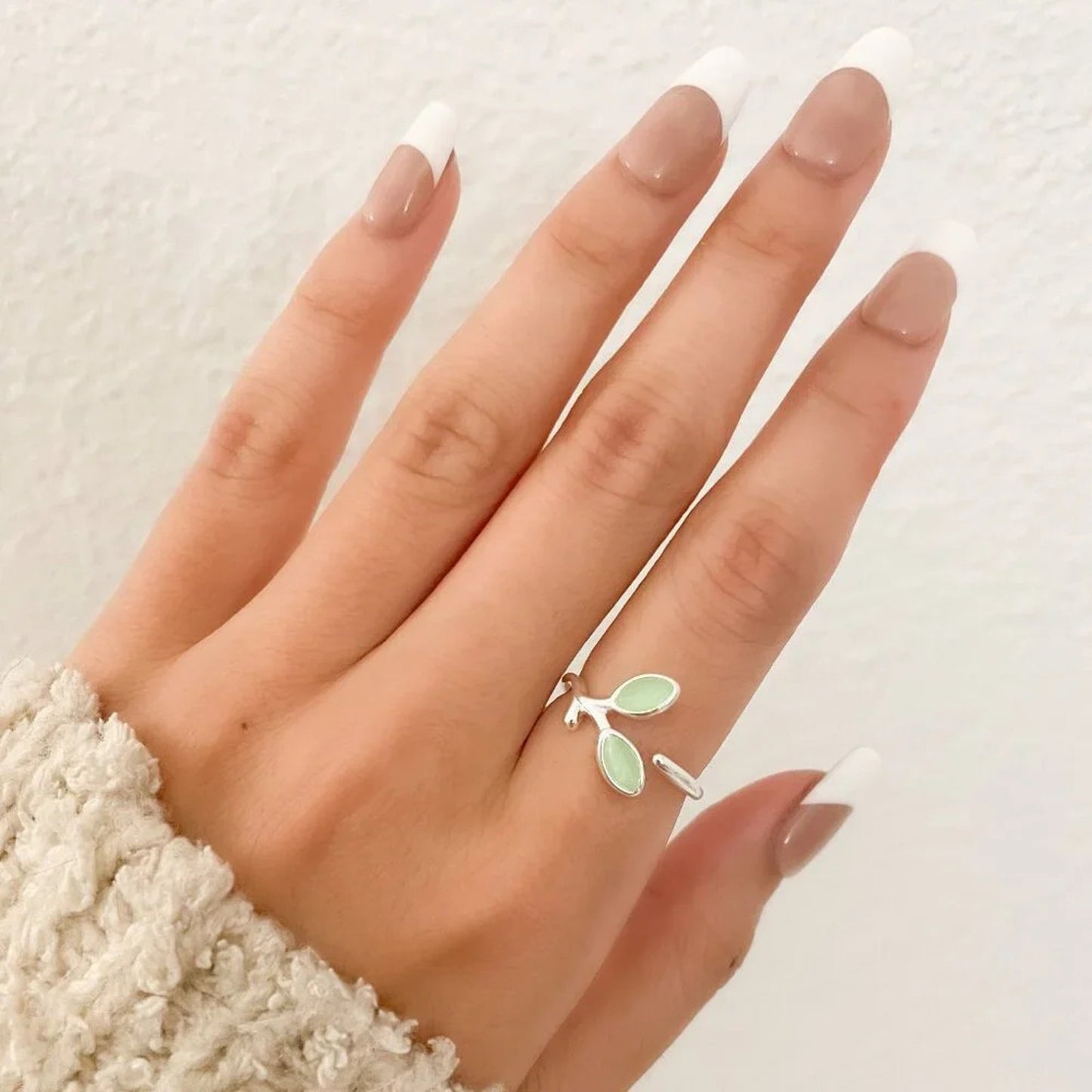 925 Sterling Silver Leaf Ring Green Stone Ring Leaf Ring Twig Ring Dainty Ring
