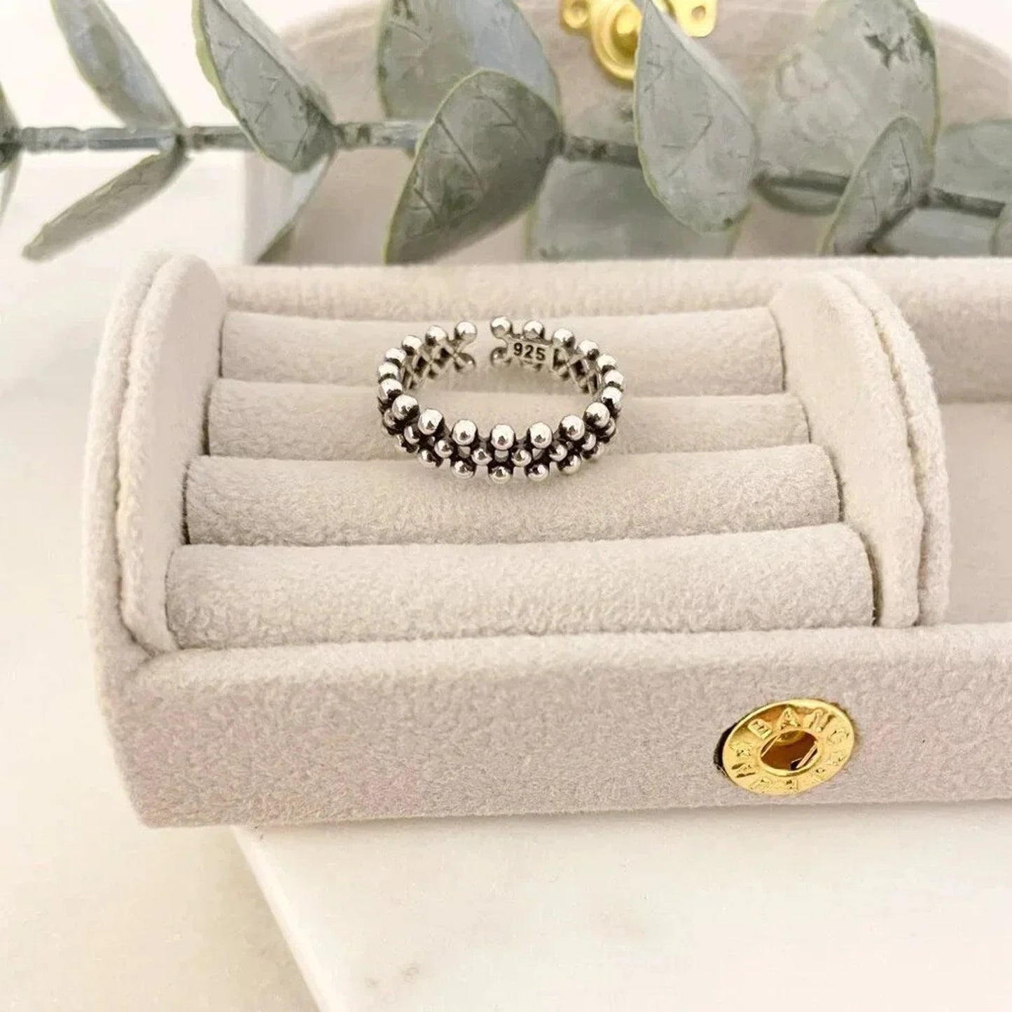925 Sterling Silver Dainty Bead Ring Thin Ring Band Minimalist Ring Black