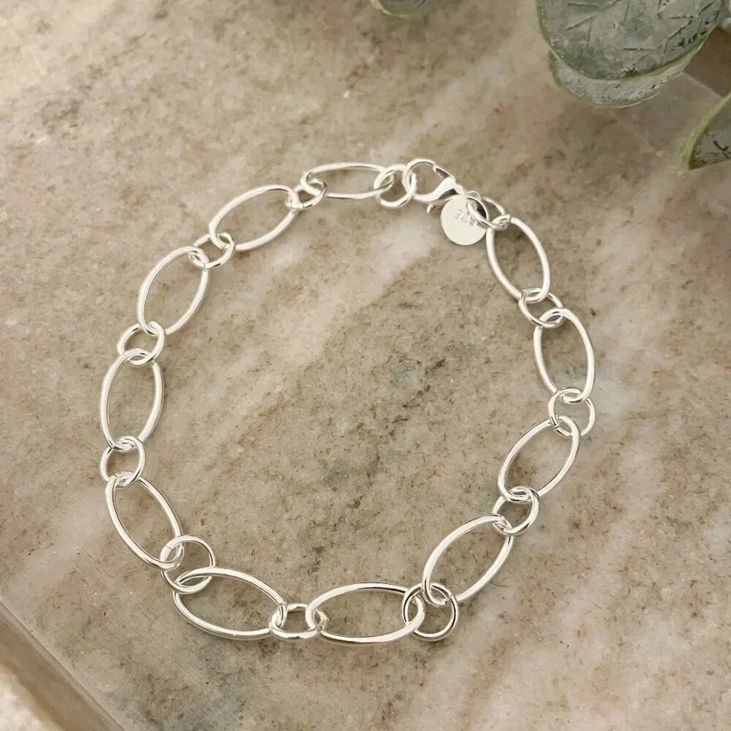 925 Sterling Silver Oval Link Bracelet Dainty Bracelet Round Circle Link Chain
