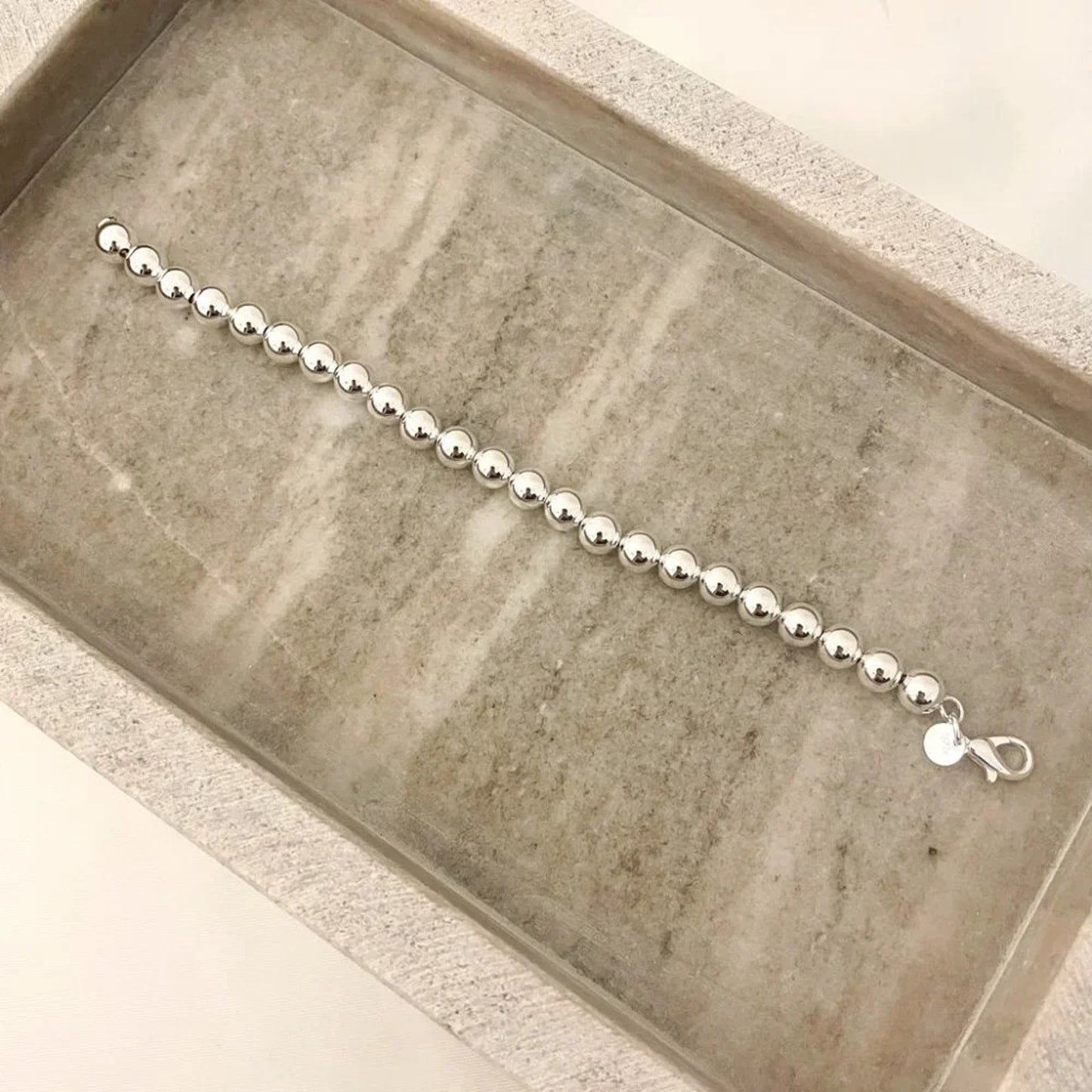 925 Sterling Silver Bead Bracelet 8 mm Ball Bracelet Large Round Bracelet