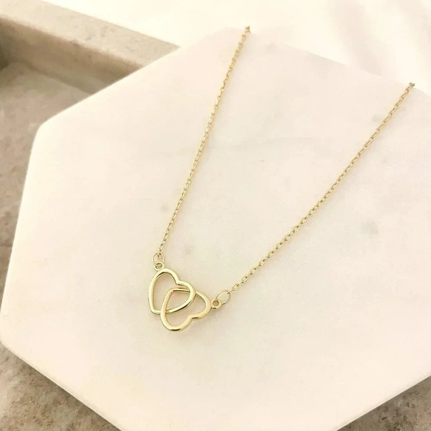 925 Sterling Silver Double Heart Linked Necklace Interlocking Hearts Necklace