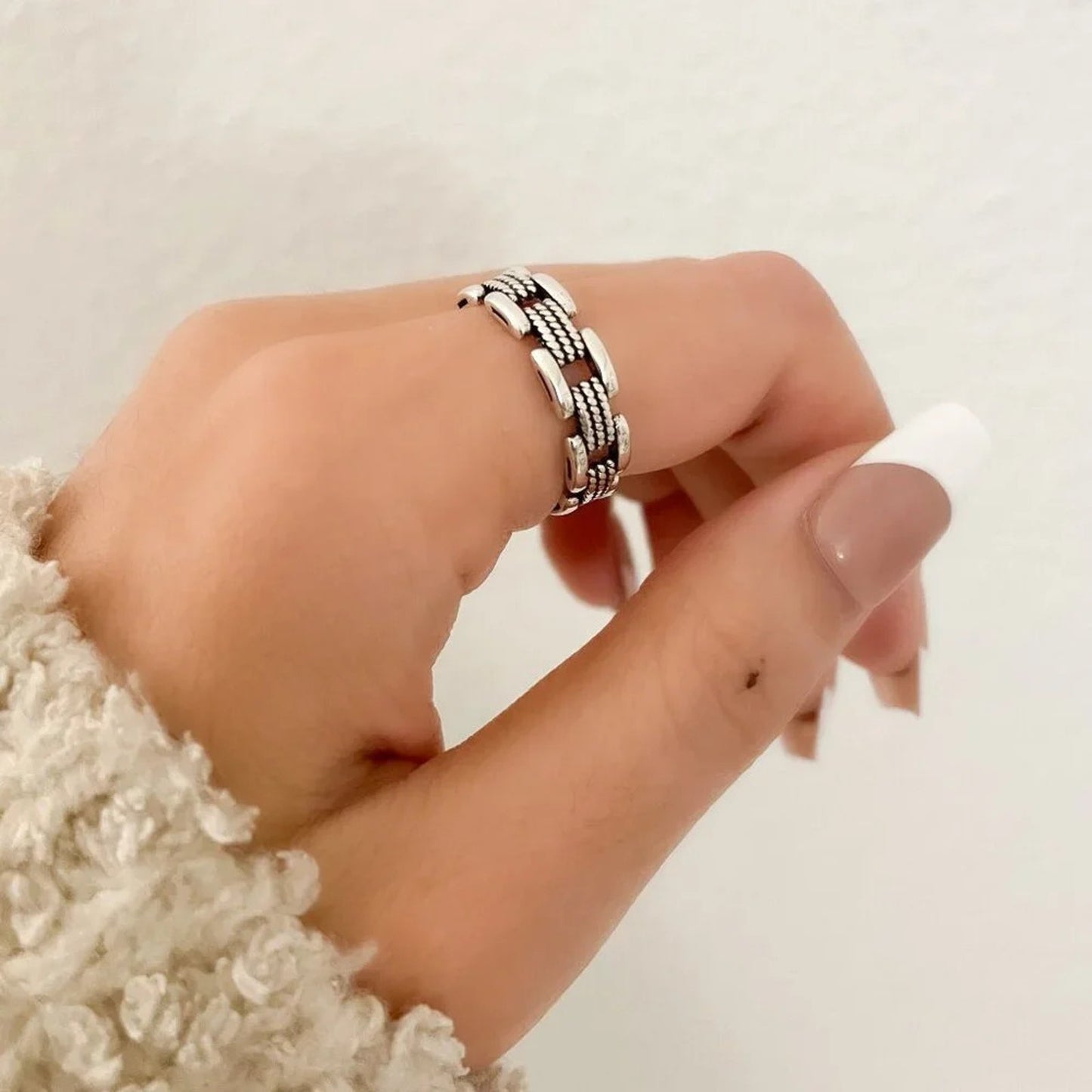 925 Sterling Silver Minimalist Ring Chain Link Ring Modern Ring Band
