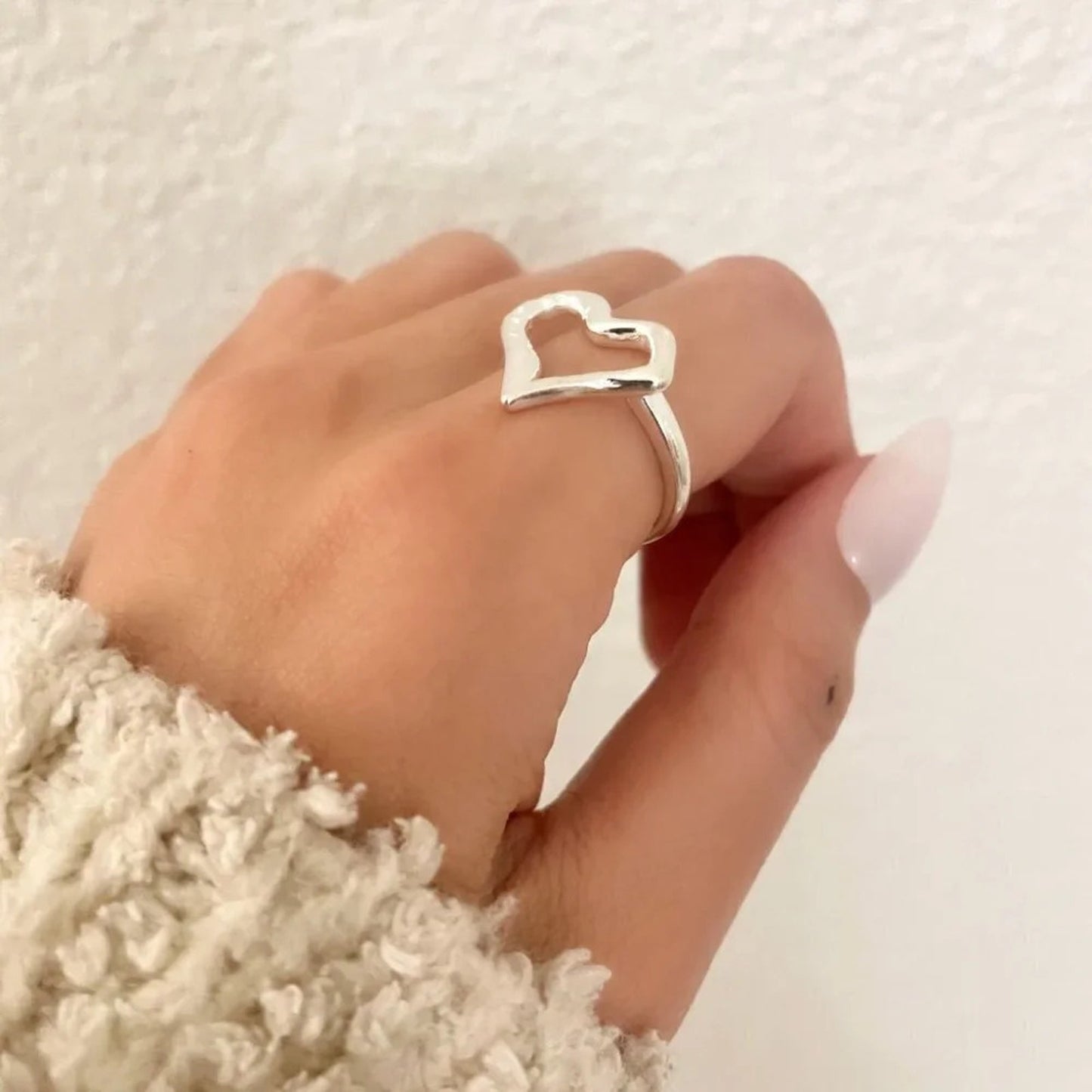925 Sterling Silver Heart Ring Geometric Ring Band Dainty Minimalist Modern Ring