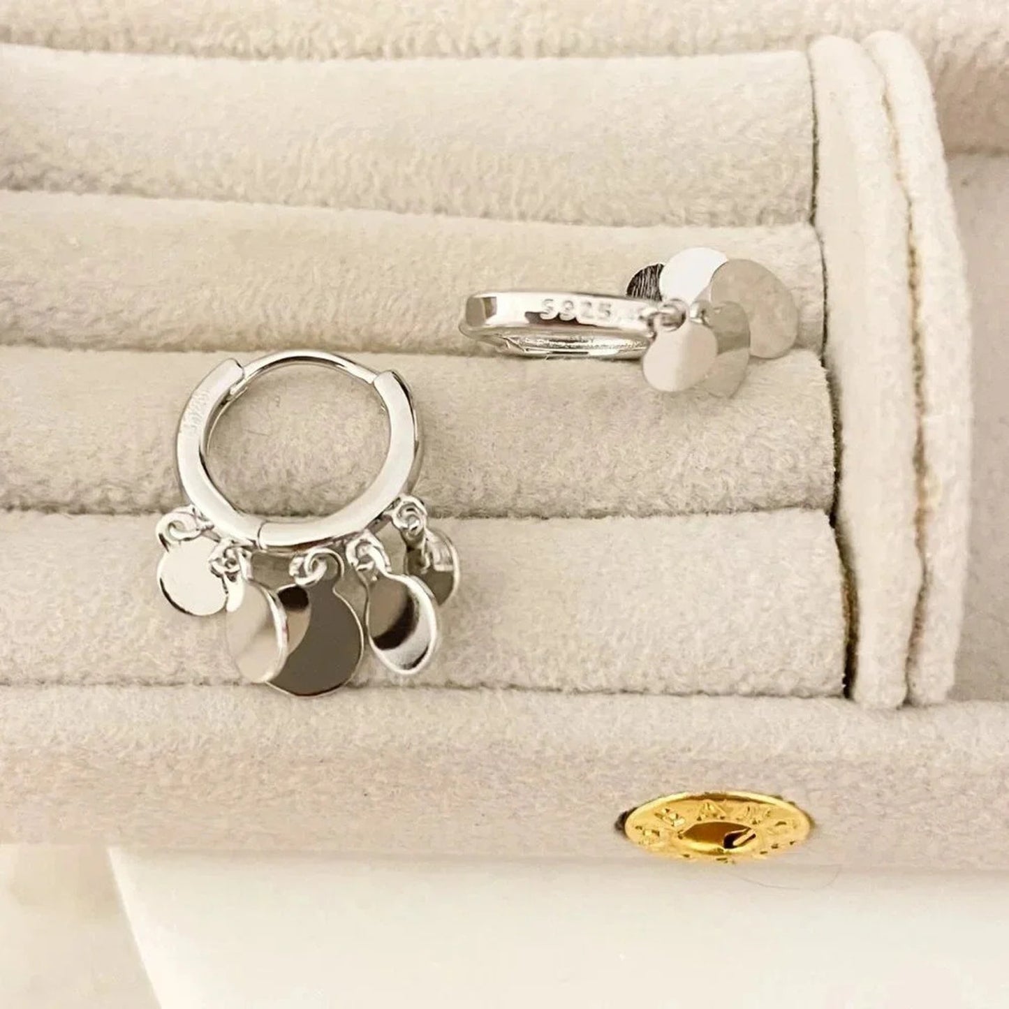 925 Sterling Silver Coin Huggie Earrings Dangle Coin Hoop Earrings Small Hoops