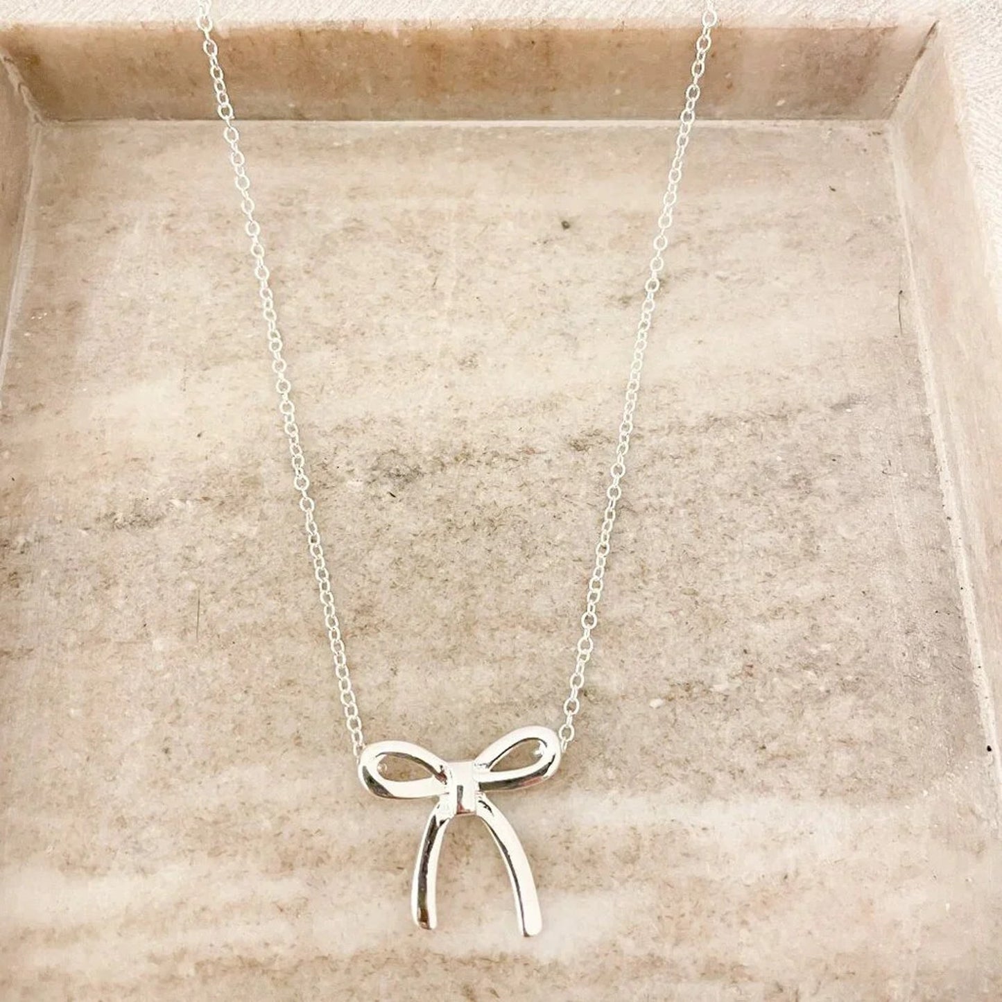 925 Sterling Silver Bow Necklace Large Bow Necklace Bow Pendant Necklace