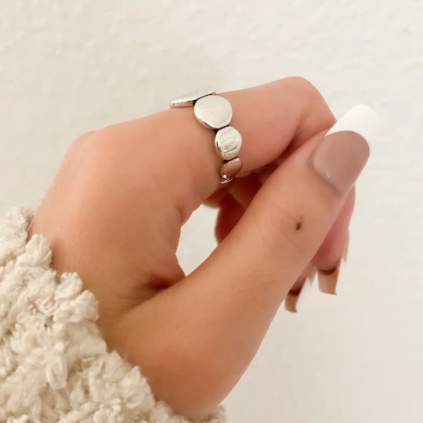 925 Sterling Silver Oval Ring Band Minimalist Ring Geometric Round Circle Ring