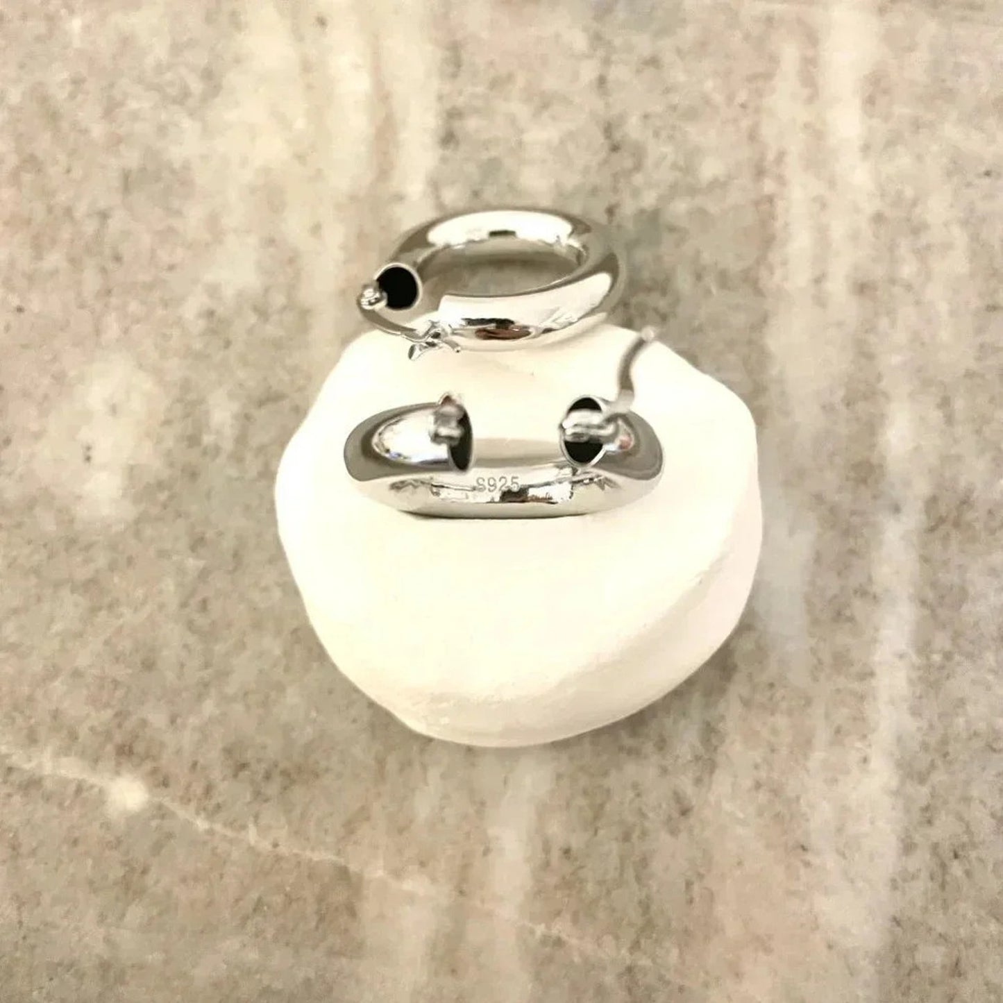 925 Sterling Silver Small Huggie Earrings Huggie Hoops Thick Wide Silver Hoops
