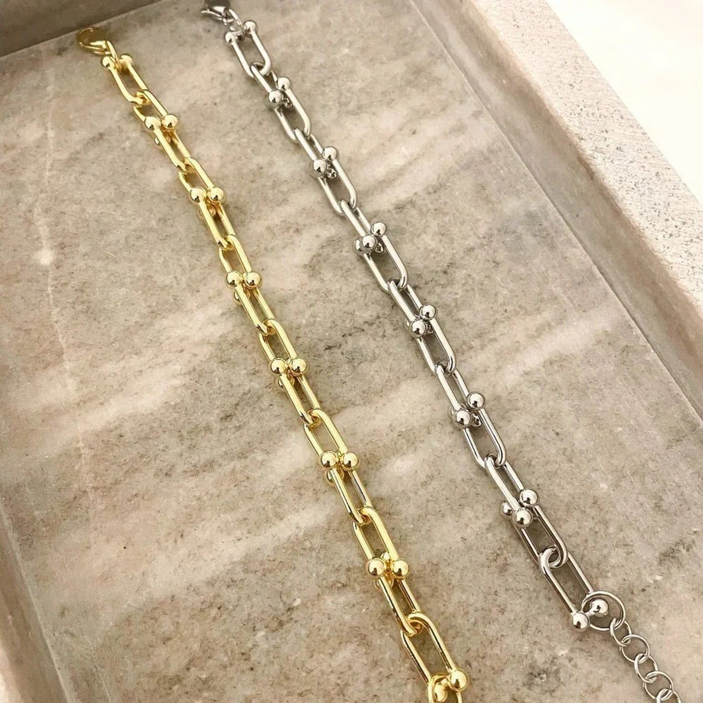 925 Sterling Silver Minimalist Bracelet U Link Modern Chain Link Bracelet