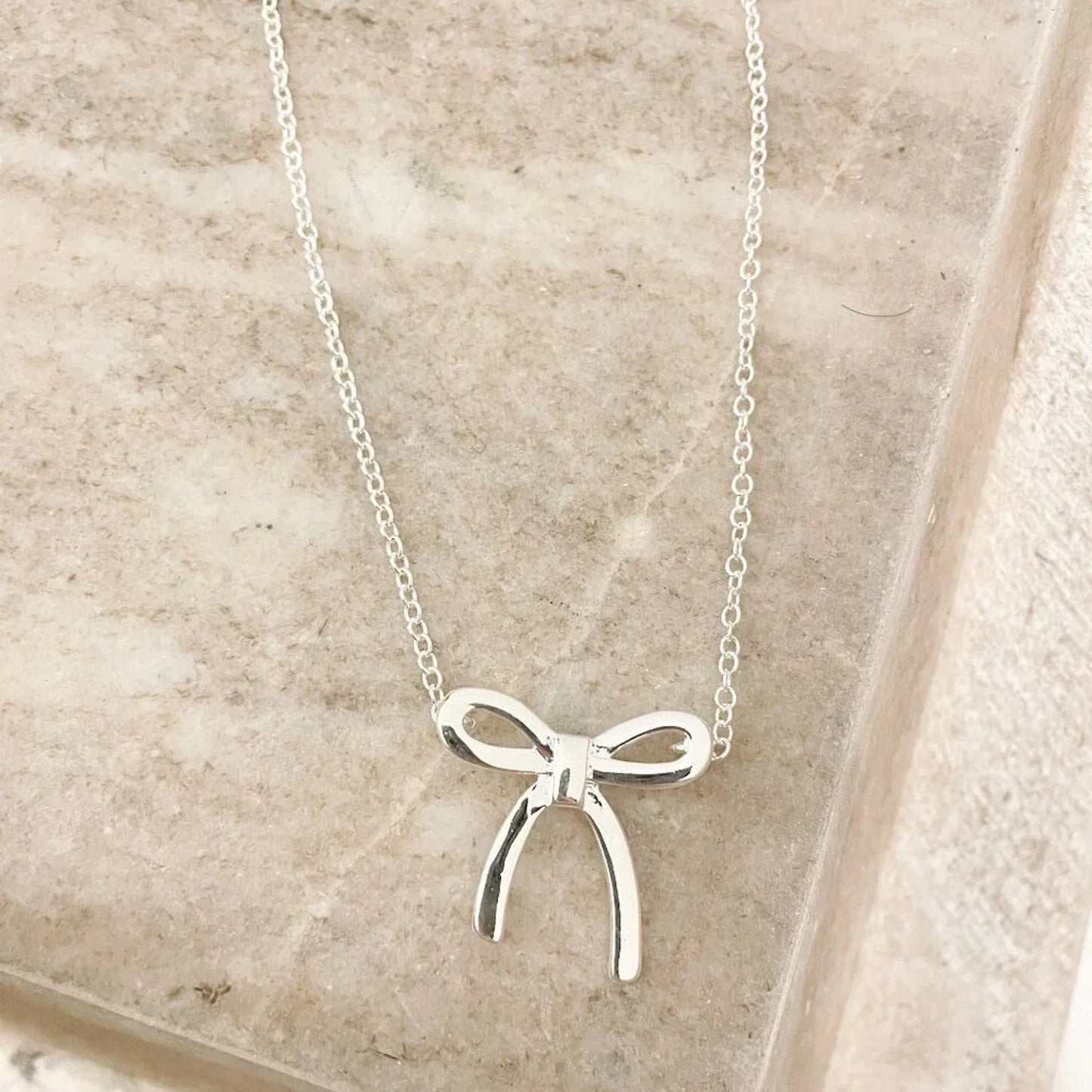 925 Sterling Silver Bow Necklace Large Bow Necklace Bow Pendant Necklace