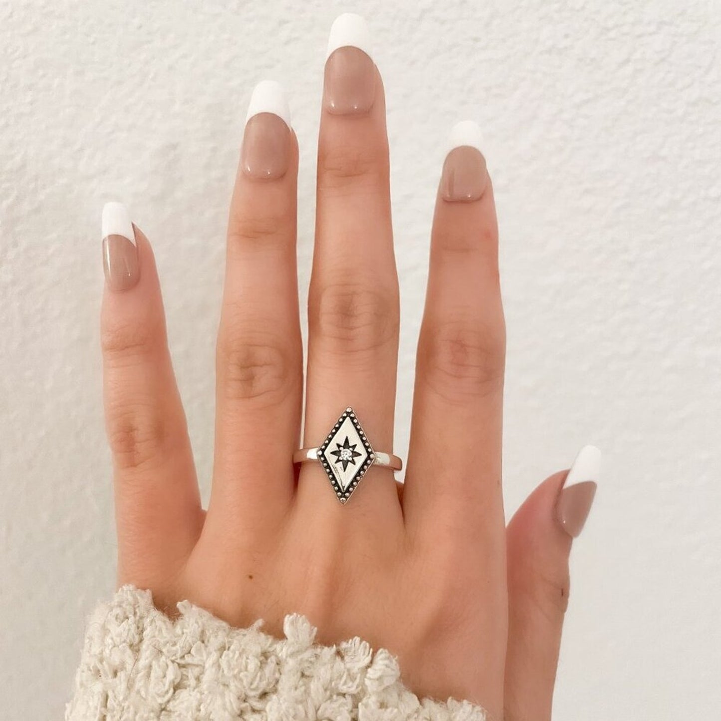 925 Sterling Silver Boho Ring Diamond Celestial Ring Dainty Ring Geometric