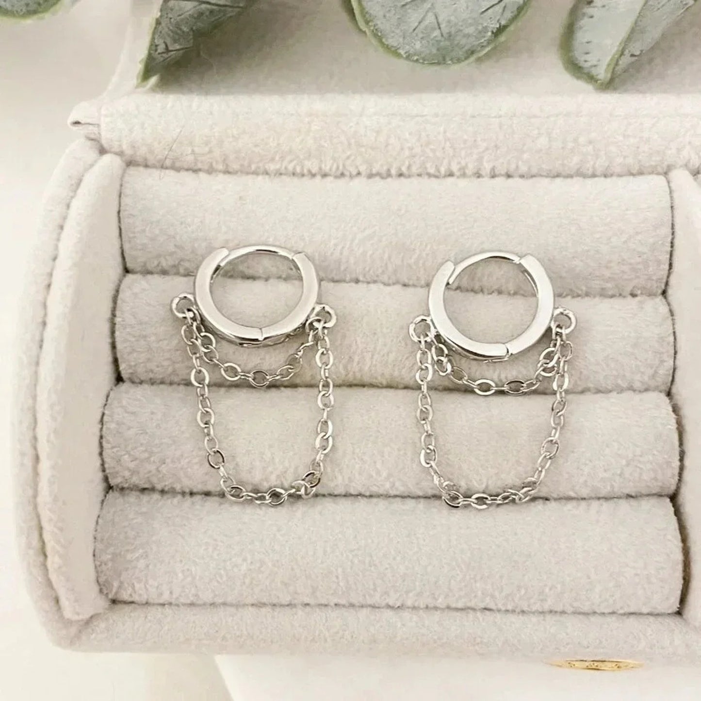 925 Sterling Silver Huggie Earrings Dangle Chain Earrings Small Hoops Huggies