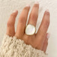 925 Sterling Silver Chunky Mother of Pearl Gold Statement Ring Thick Large Ring
