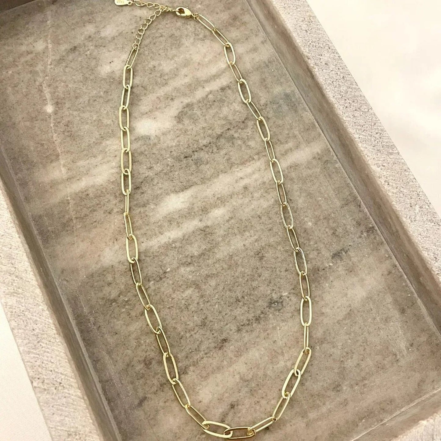 925 Sterling Silver Paperclip Necklace Minimalist Stacking Layer Necklace Gold