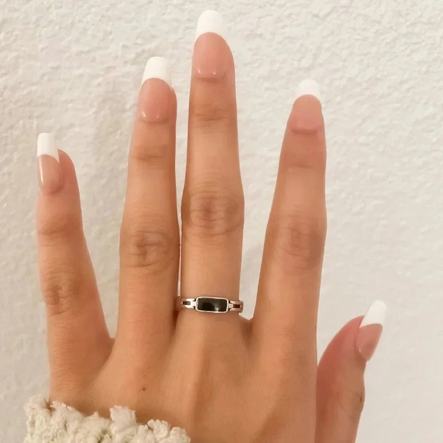 925 Sterling Silver Minimalist Black Bar Ring Thin Stackable Ring Dainty Ring