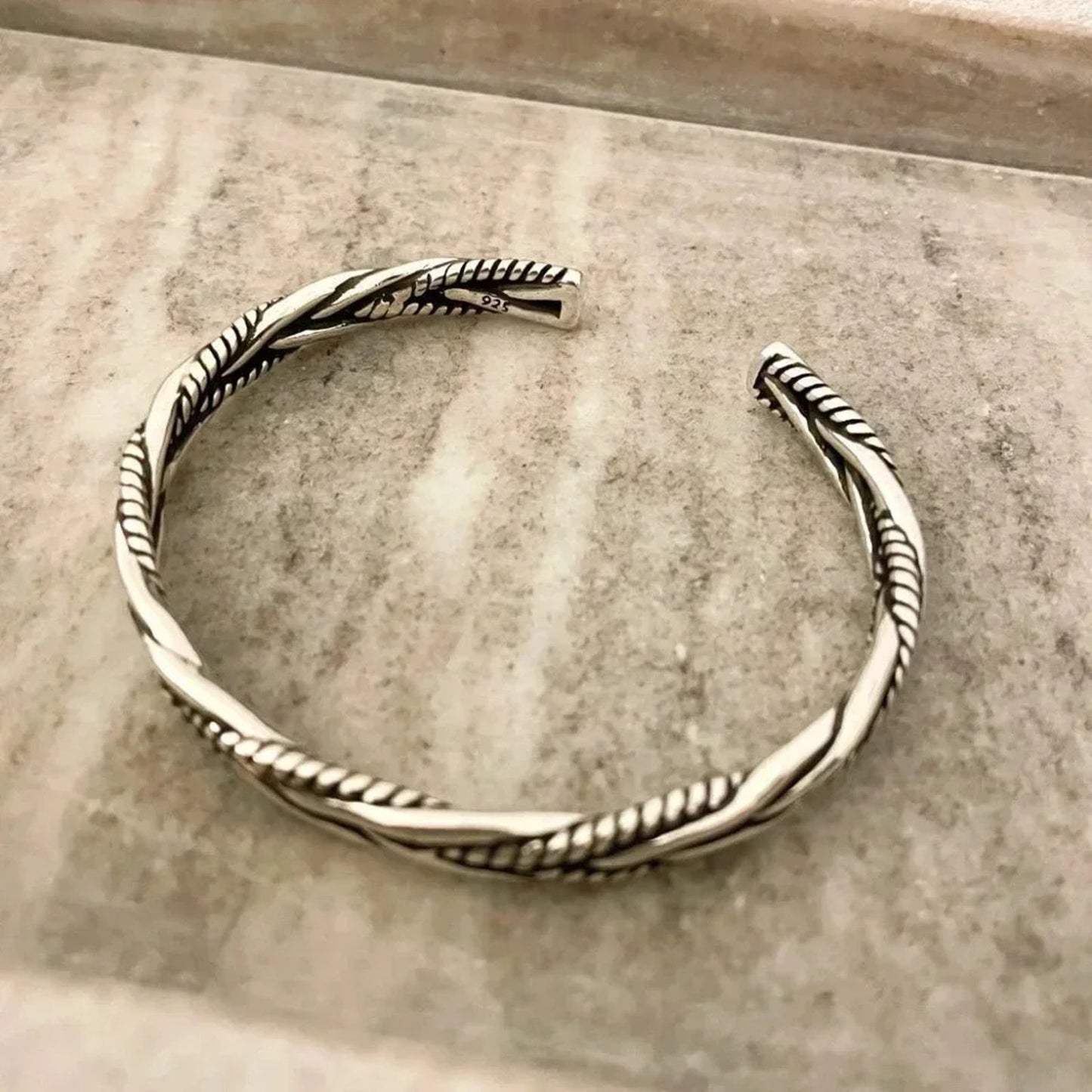 925 Sterling Silver Mens Bangle Bracelet Modern Twist Cuff Bracelet