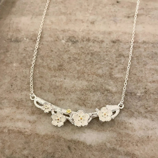 925 Sterling Silver Flower Bar Necklace Flower Necklace Branch Twig Necklace