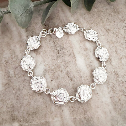 925 Sterling Silver Flower Chain Link Bracelet