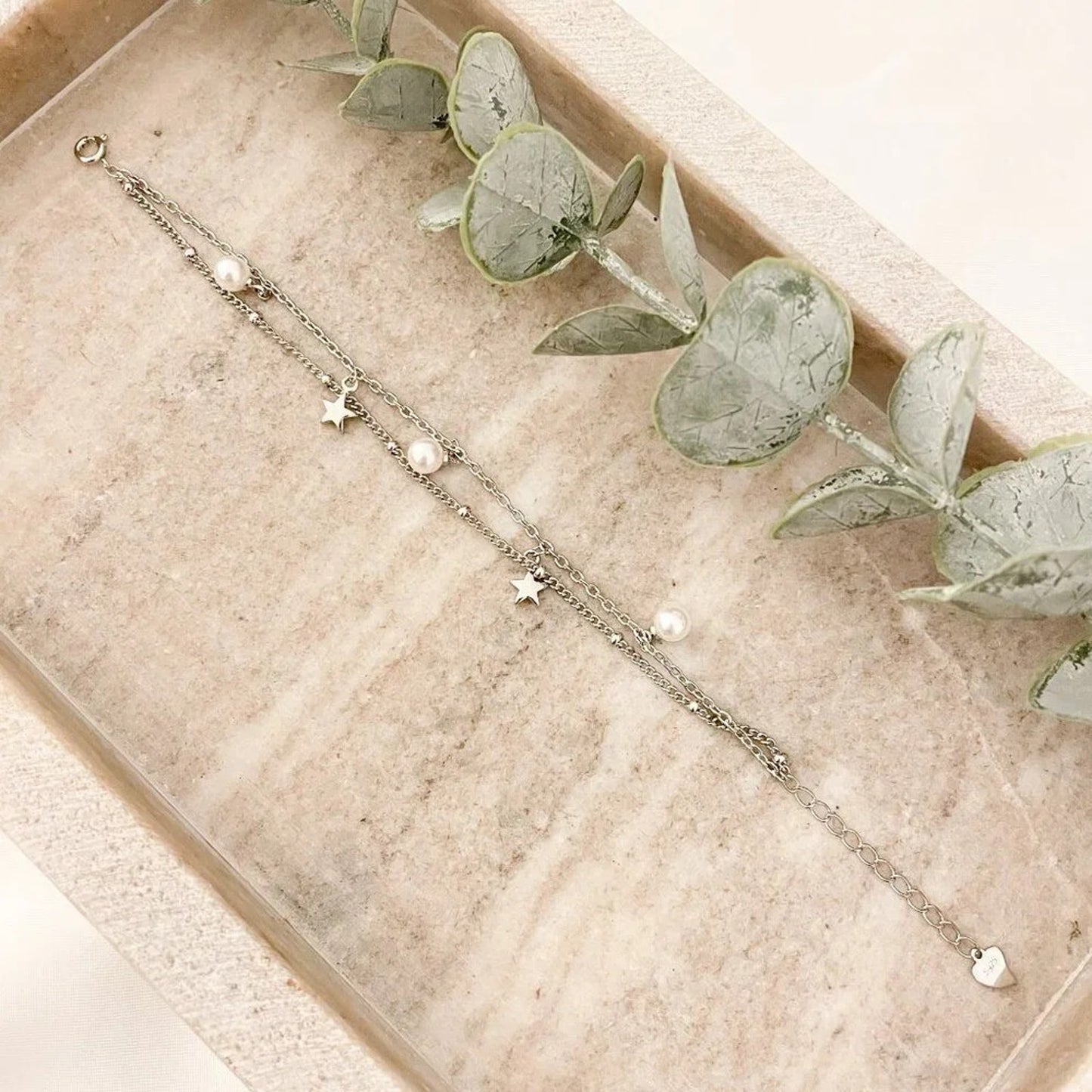 925 Sterling Silver Pearl & Star Multi Layer Bracelet Dainty Bracelet