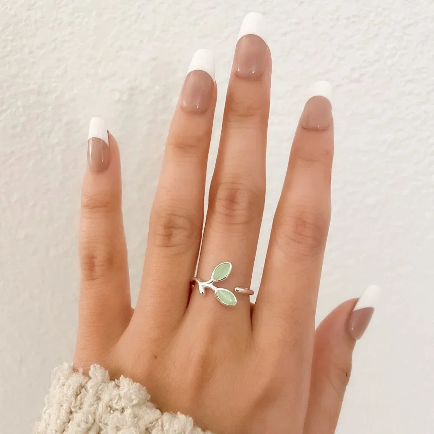 925 Sterling Silver Leaf Ring Green Stone Ring Leaf Ring Twig Ring Dainty Ring