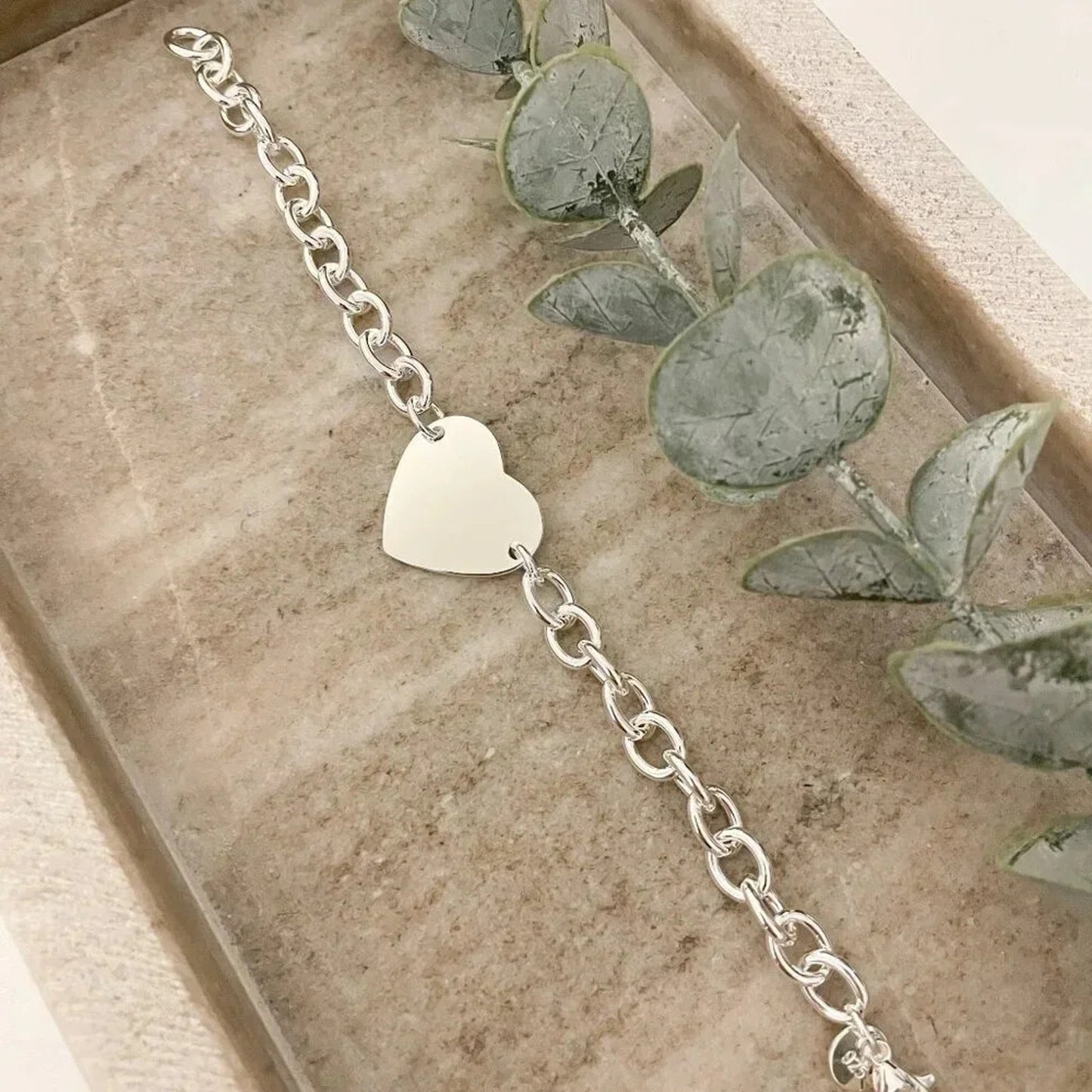 925 Sterling Silver Chunky Heart & Arrow Toggle Bracelet Chain Link Bracelet