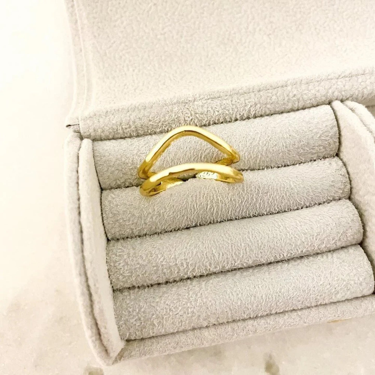 925 Sterling Silver Gold Wave Ring Dainty Gold Ring Minimalist Stackable Ring