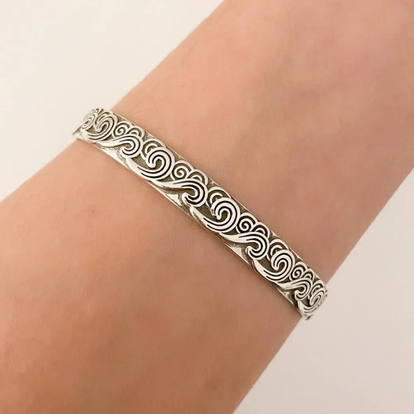 925 Sterling Silver Chunky Bangle Cuff Bracelet Engraved Sterling Silver Bangle