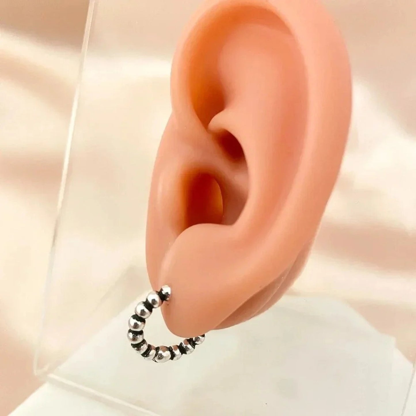 925 Sterling Silver Small Hoop Earrings Bead Earrings 14 mm Small Hoops
