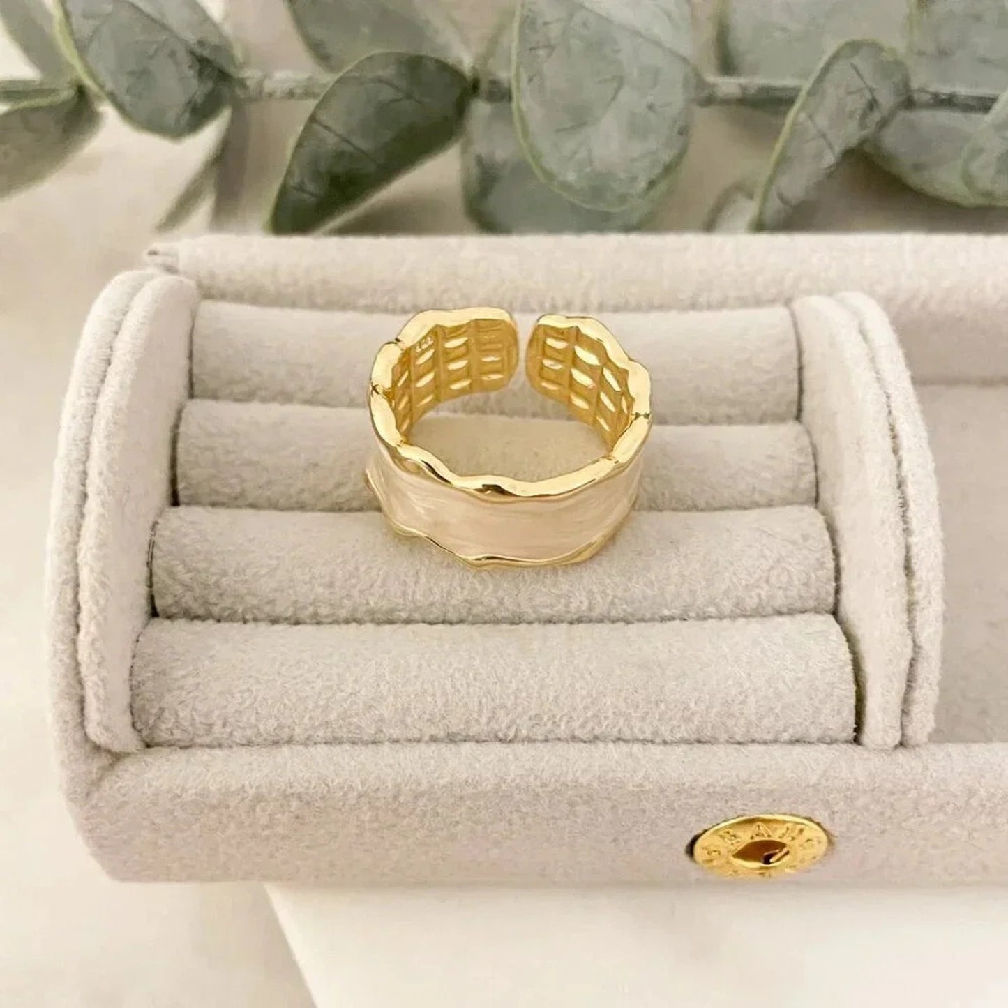 925 Sterling Silver Gold Ring Wavy Modern Ring Geometric Ring Band