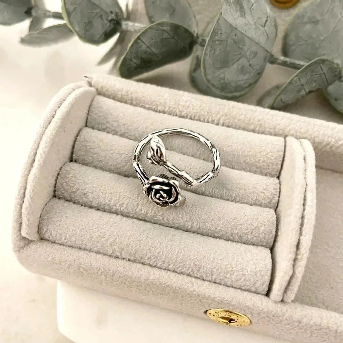 925 Sterling Silver Rose Engraved Ring Silver Vintage Flower Ring