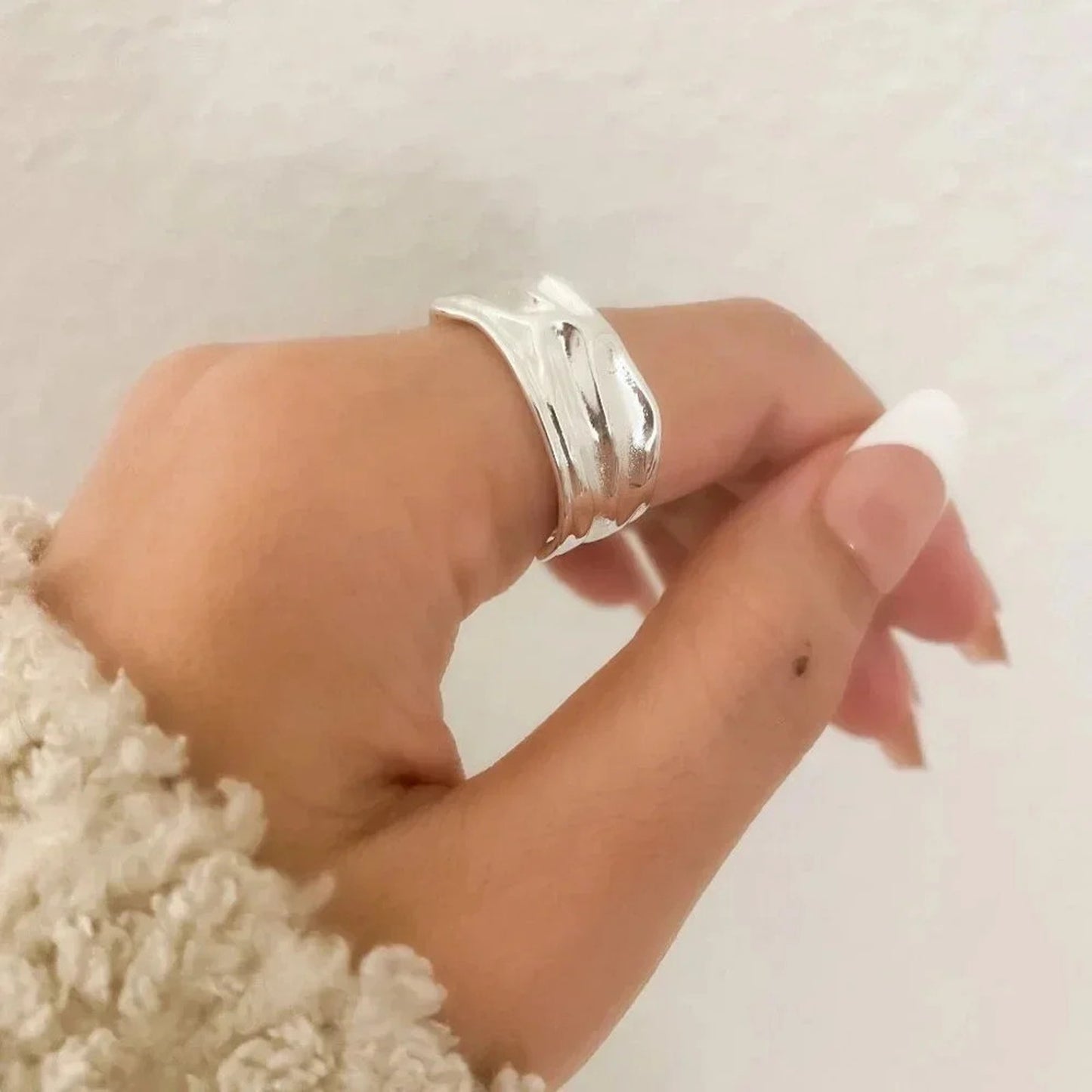 925 Sterling Silver Chunky Ring Textured Ring Large Bold Statement Ring