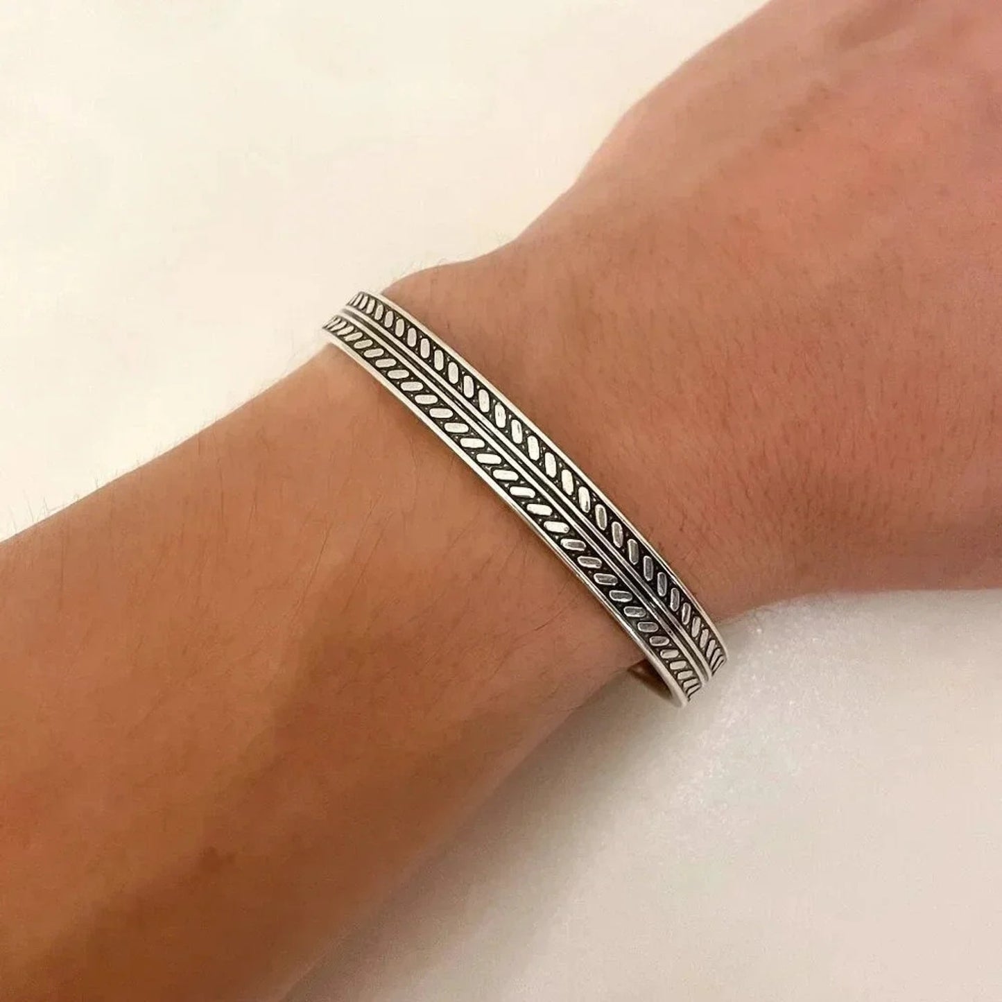 925 Sterling Silver Mens Bangle Bracelet Vintage Cuff Bracelet