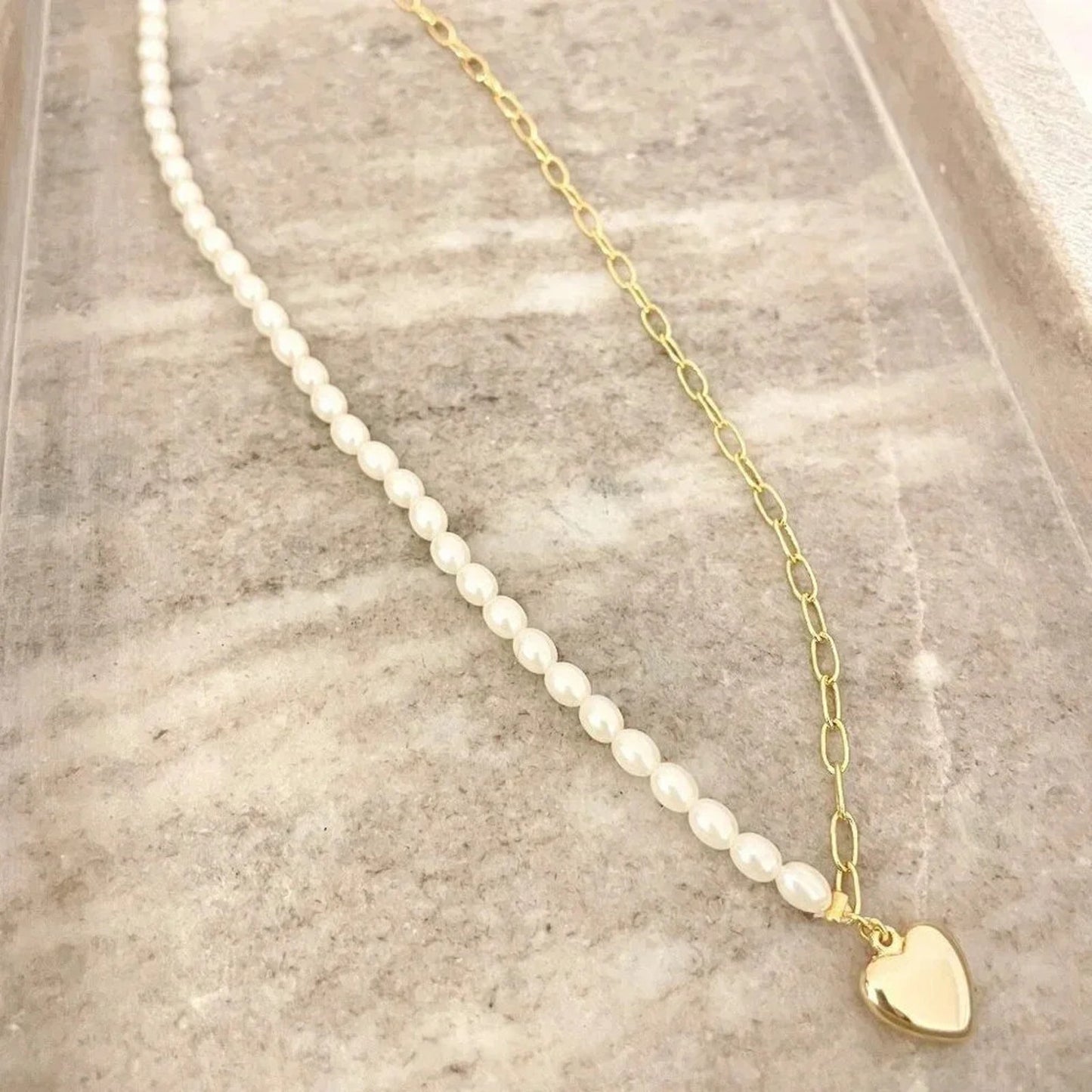 925 Sterling Silver Gold Paperclip Necklace Pearl Dainty Choker Necklace