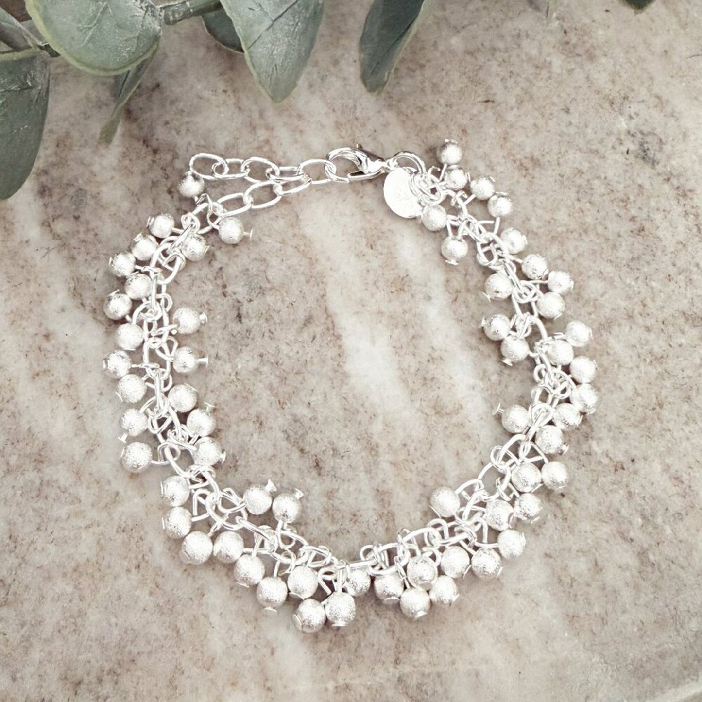 925 Sterling Silver Dangle Bead Charm Bracelet Minimalist Unique Bracelet