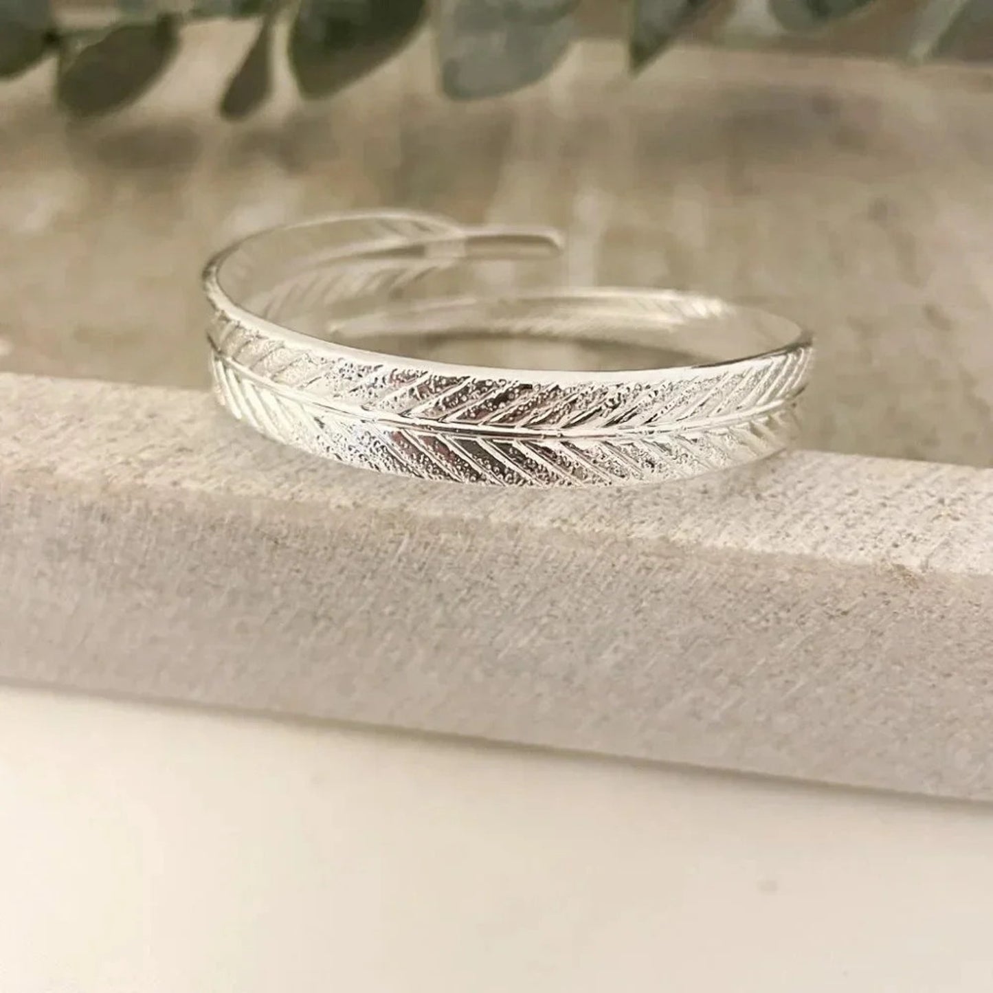 925 Sterling Silver Feather Wrap Bracelet Chunky Wide Large Statement Bracelet